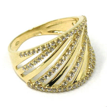 Load image into Gallery viewer, SOLID 18K YELLOW GOLD BAND RING, MULTI OBLIQUE WIRES, CUBIC ZIRCONIA.

