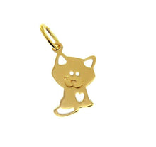Load image into Gallery viewer, 18K YELLOW GOLD FLAT SMALL 15mm 0.6&quot; CAT PENDANT, CHARM, MADE IN ITALY
