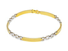 Load image into Gallery viewer, 18K YELLOW WHITE GOLD MAN SEMI RIGID THIN BRACELET ALTERNATE 3mm SATIN PLATES.
