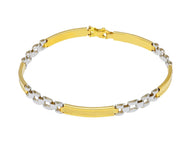 18K YELLOW WHITE GOLD MAN SEMI RIGID THIN BRACELET ALTERNATE 3mm SATIN PLATES.