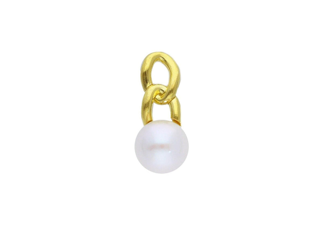 18k yellow gold pendant charm with round freshwater white luster pearl 7/7.5 mm.