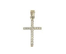 Load image into Gallery viewer, 18K WHITE GOLD 15mm SMALL SQUARE CROSS WITH WHITE CUBIC ZIRCONIA
