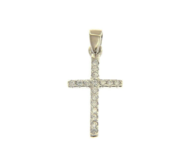 18K WHITE GOLD 15mm SMALL SQUARE CROSS WITH WHITE CUBIC ZIRCONIA.