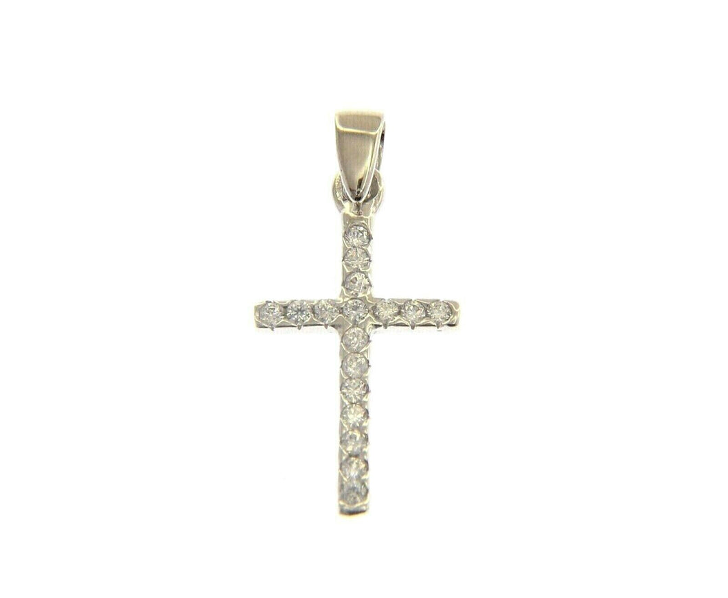 18K WHITE GOLD 15mm SMALL SQUARE CROSS WITH WHITE CUBIC ZIRCONIA