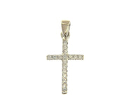 18K WHITE GOLD 15mm SMALL SQUARE CROSS WITH WHITE CUBIC ZIRCONIA.