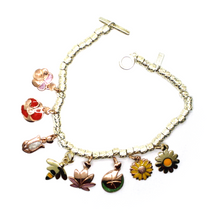 Load image into Gallery viewer, BRACELET &amp; VIOLET WATER LILY TULIP POPPY SUNFLOWER LOTUS DAISY 9K GOLD PENDANTS.
