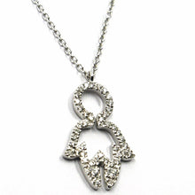 Load image into Gallery viewer, 18K WHITE GOLD NECKLACE, BABY CHILD BOY SON PENDANT WITH DIAMONDS ROLO CHAIN
