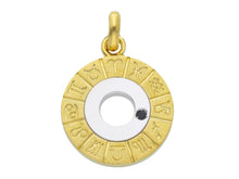 Load image into Gallery viewer, 18k yellow white gold zodiac sign round 22mm black diamond zodiacal pendant.
