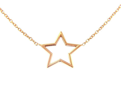 18k rose gold necklace 16mm central star, rolo oval 1mm chain 42cm 16.5