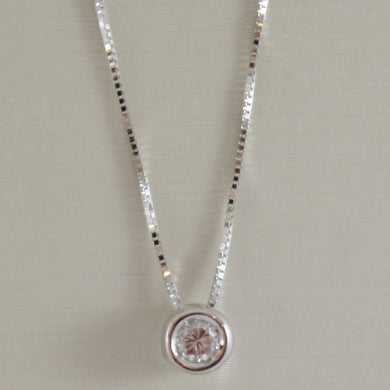 18k white gold necklace with diamond 0.08 carats, venetian chain made in Italy.