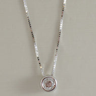 18k white gold necklace with diamond 0.08 carats, venetian chain made in Italy.