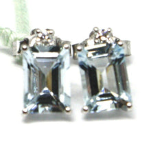 Load image into Gallery viewer, 18k white gold aquamarine earrings 1.60 emerald cut, diamonds, made in Italy
