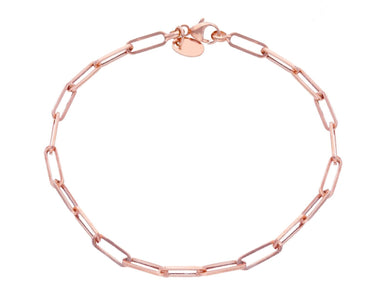 18K ROSE GOLD BRACELET SQUARED OVAL PAPER CLIP 3x10mm LINKS, 7.5