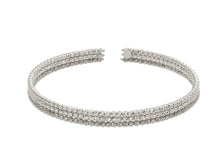 Load image into Gallery viewer, 18k white gold bangle rigid bracelet triple row diamond cut worked 2mm spheres.
