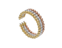 Load image into Gallery viewer, 18K YELLOW WHITE ROSE GOLD RING, TRIPLE ROW OF SMOOTH 2mm SPHERES, BALLS
