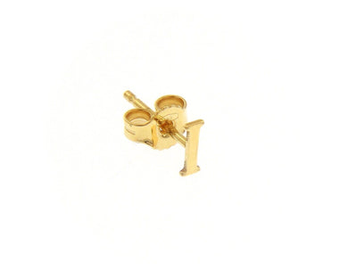 18K YELLOW GOLD BUTTON SINGLE EARRING, FLAT SMALL LETTER INITIAL I 6mm 0.24