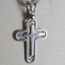 Load image into Gallery viewer, SOLID 18K WHITE GOLD CROSS, PENDANT, STYLIZED, ROUNDED, SATIN, MADE IN ITALY

