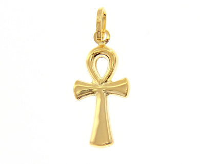 18K YELLOW GOLD, SMALL 17mm ANKH ROUNDED CROSS OF LIFE PENDANT, EXCAVATED BACK.