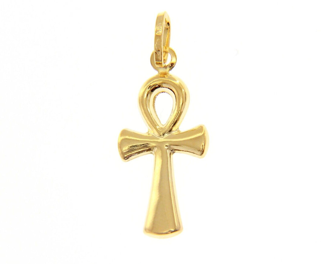 18K YELLOW GOLD, SMALL 17mm ANKH ROUNDED CROSS OF LIFE PENDANT, EXCAVATED BACK.