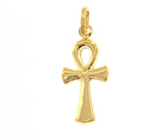 18K YELLOW GOLD, SMALL 17mm ANKH ROUNDED CROSS OF LIFE PENDANT, EXCAVATED BACK.