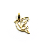 18K YELLOW GOLD PENDANT, FLAT SMALL SHARK 16mm, SOLID, MADE IN ITALY.
