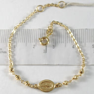 18k yellow gold bracelet with miraculous medal, balls, made in Italy, 5.9 inches.