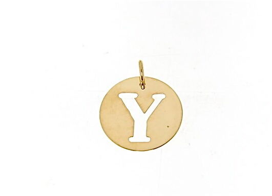 18K YELLOW GOLD LUSTER ROUND MEDAL WITH LETTER Y MADE IN ITALY DIAMETER 0.5 IN