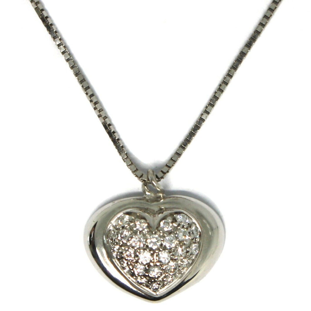18k white gold necklace with diamonds rounded heart pendant, venetian chain.