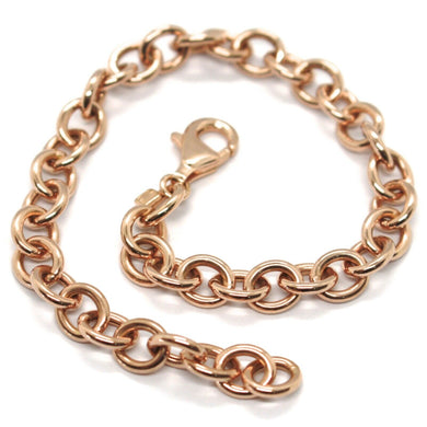 18k rose gold solid rolo bracelet 7.7 inches, oval 7 mm link, made in Italy.