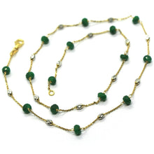 Load image into Gallery viewer, 18k yellow gold necklace, 4mm green emerald &amp; 3mm faceted white balls, 24&quot;.
