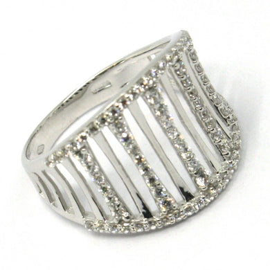 SOLID 18K WHITE GOLD BAND RING, MULTI WIRES, CUBIC ZIRCONIA, MADE IN ITALY.