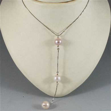 18k white gold necklace with pendant, rose, white and purple pearl made in Italy.