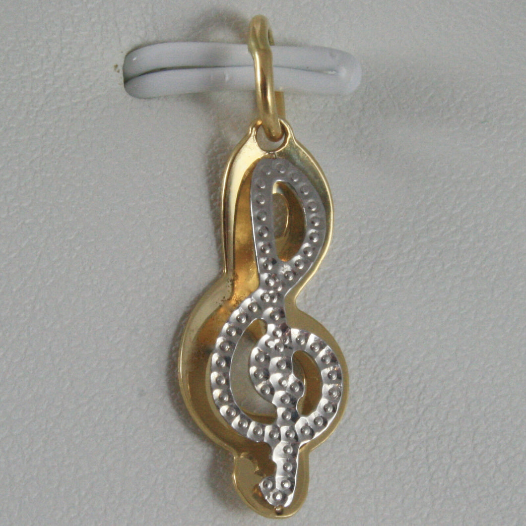 SOLID 18K WHITE & YELLOW GOLD TREBLE CLEF PENDANT CHARM, PENTAGRAM MADE IN ITALY.