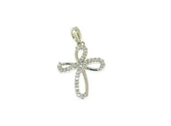 18K WHITE GOLD 11mm ONDULATE FOUR LEAF CROSS WITH WHITE ROUND CUBIC ZIRCONIA.