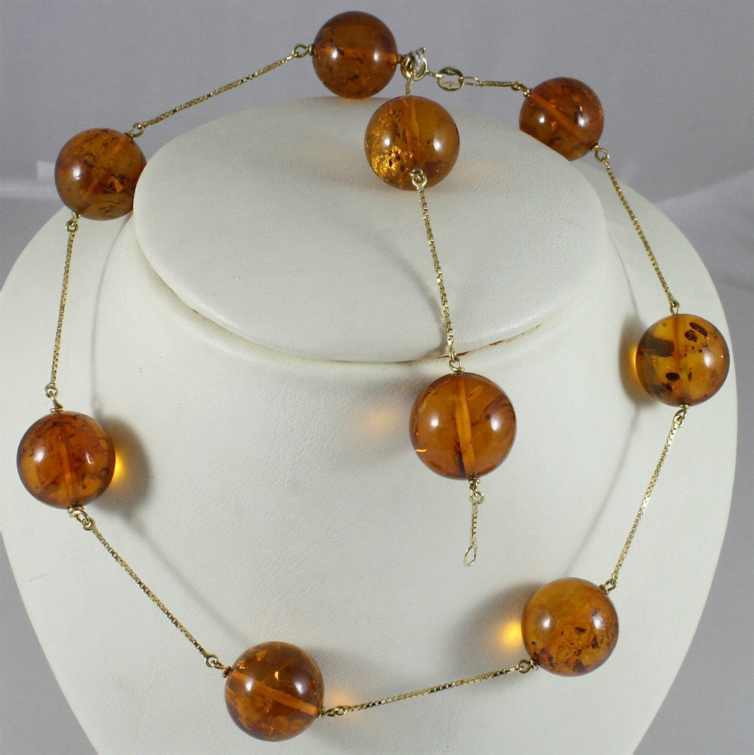 18K YELLOW GOLD NECKLACE WITH AMBER DIAMETER 16mm, 0.63in, MADE IN ITALY