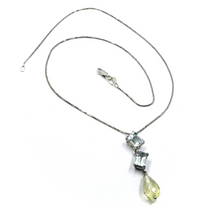 Load image into Gallery viewer, 18k white gold aquamarine 3 ct lemon quartz drop pendant venetian chain necklace.
