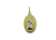 18K YELLOW WHITE GOLD MEDAL 15mm OVAL PENDANT, GUARDIAN ANGEL IN PRAYER, FRAME.