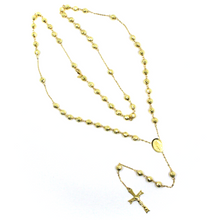 Load image into Gallery viewer, 18k yellow gold rosary necklace miraculous medal Jesus Cross diamond cut spheres.
