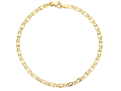 18K YELLOW GOLD BRACELET SMALL 2.5mm TIGER EYE ELONGATED ONDULATE FLAT LINK 8.3