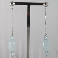 SOLID 18K WHITE GOLD PENDANT EARRINGS, FACETED ROUGH AQUAMARINE, MADE IN ITALY.