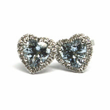 Load image into Gallery viewer, 18k white gold love heart earrings aquamarine with diamonds frame, diameter 9 mm
