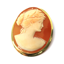 Load image into Gallery viewer, 18K YELLOW GOLD OVAL 30x38mm PENDANT WITH LADY FACE CAMEO, MADE IN ITALY.
