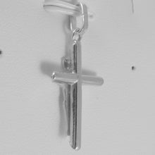 Load image into Gallery viewer, 18k white gold cross with Jesus, rounded tube, shiny 1.22 inches, made in Italy
