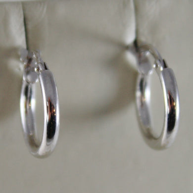 18K WHITE GOLD EARRINGS MINI CIRCLE HOOP 13 MM 0.51 IN DIAMETER MADE IN ITALY.