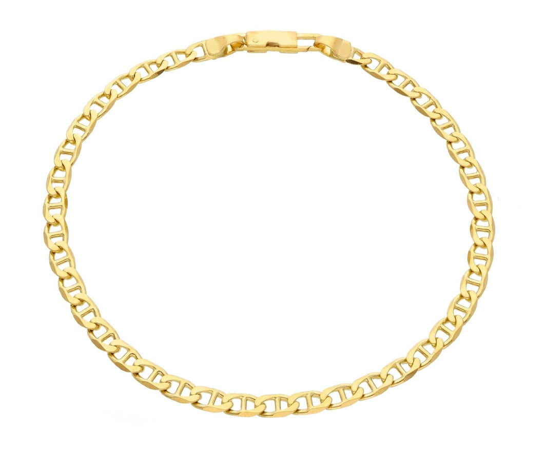 SOLID 18K YELLOW GOLD BRACELET FLAT BOAT MARINER OVAL NAUTICAL 3.8mm LINK 8.3