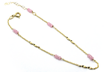 Load image into Gallery viewer, 18k yellow gold rolo spiral anklet 9.8&quot; 25cm with faceted pink 3mm quartz.
