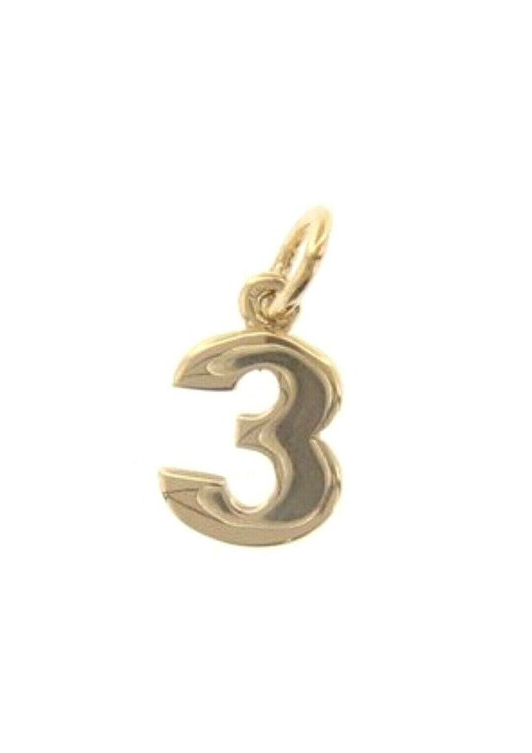 18k yellow gold number 3 three small pendant charm, 0.4
