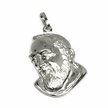 Load image into Gallery viewer, 18k white gold pendant, Saint Pio of Pietrelcina face, 26mm satin very detailed.
