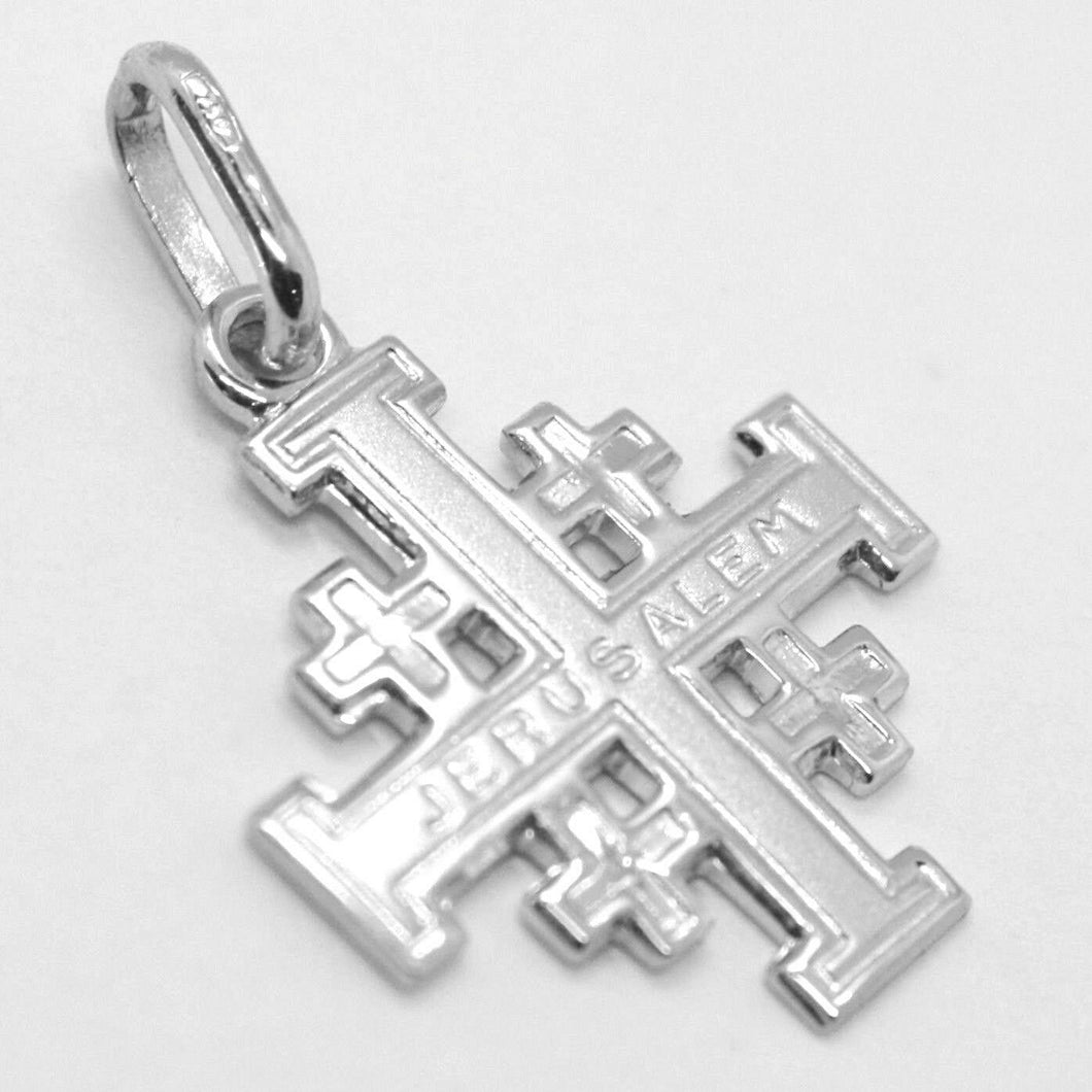 solid 18k white gold flat 18mm Jerusalem Cross, smooth and satin, made in Italy.