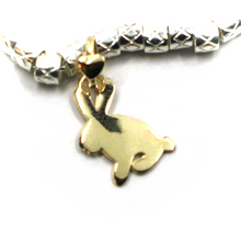 Load image into Gallery viewer, 925 STERLING SILVER TUBES CUBES BRACELET, 9K YELLOW GOLD 15mm RABBITT PENDANT.
